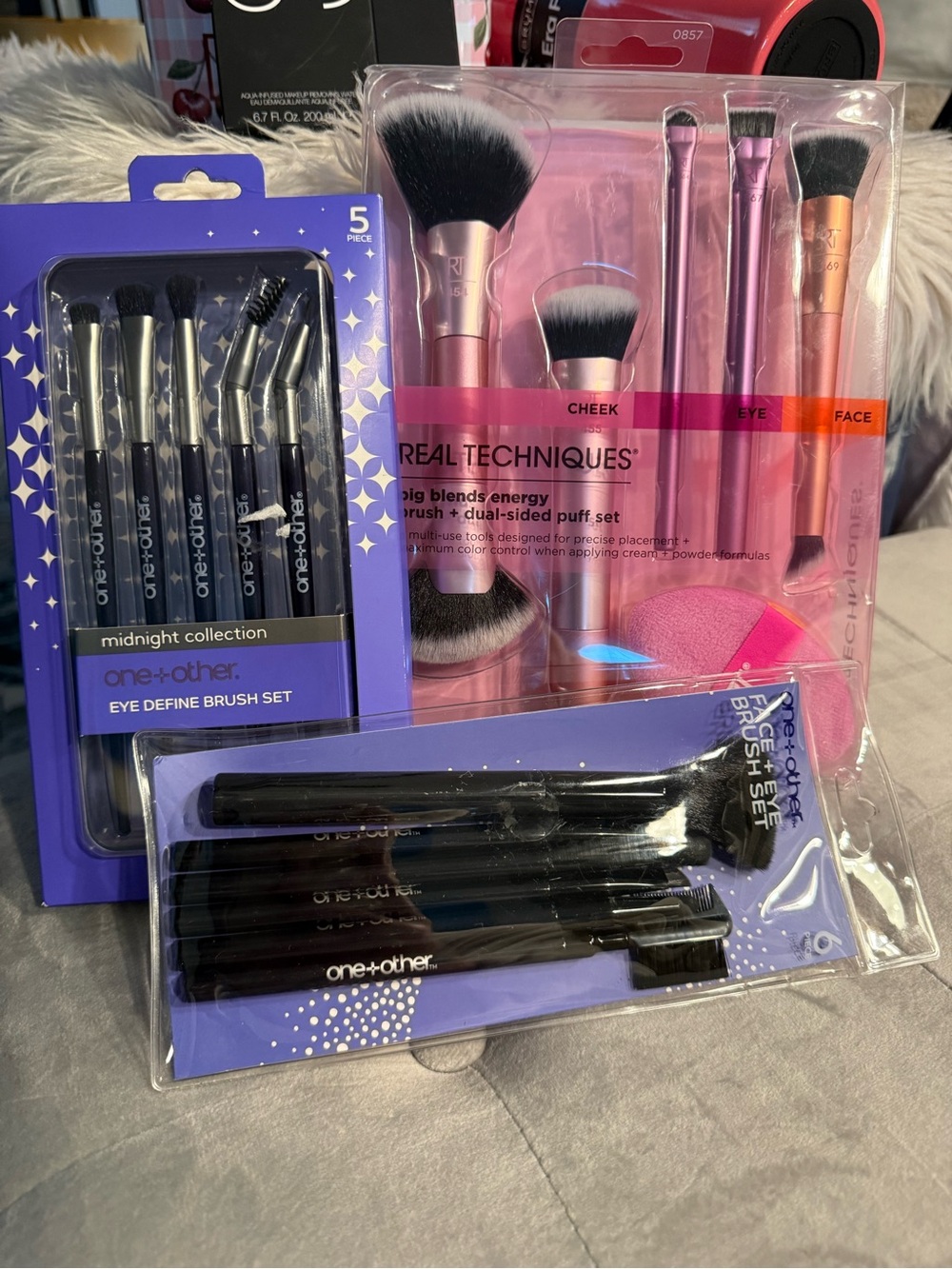 Real Techniques Pink and Black Brush Set of 3 NWT
